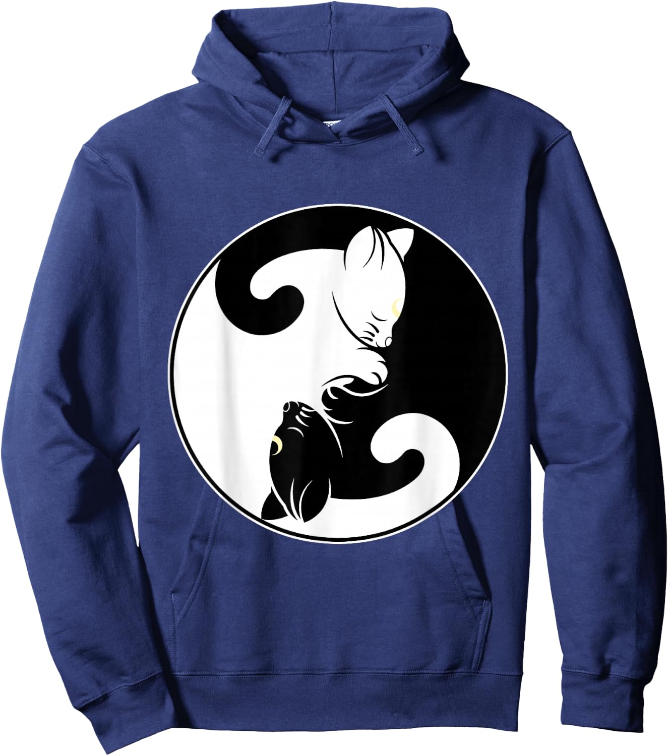 Kawaii Yin Yang Black Cat With Moon Crescent Head Manga Neko Hoodie - Hoodie | Navy
