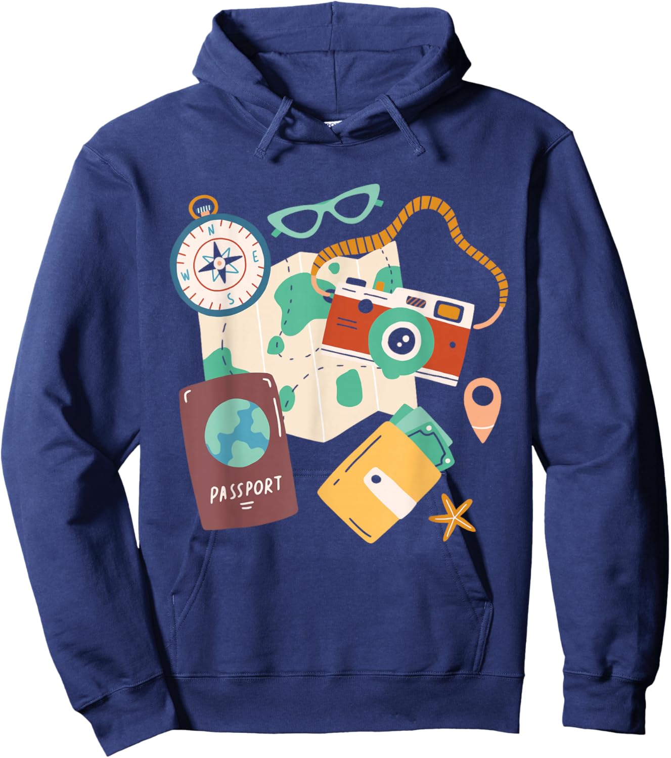 Tourist Holidays Costume Camera Passport Traveling Vacation Hoodie - Hoodie | Navy