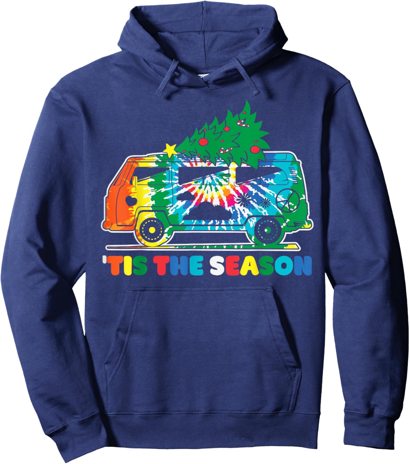 Groovy PEACE LOVE XMAS Hippie Santa Claus Funny Christmas Hoodie - Hoodie | Navy