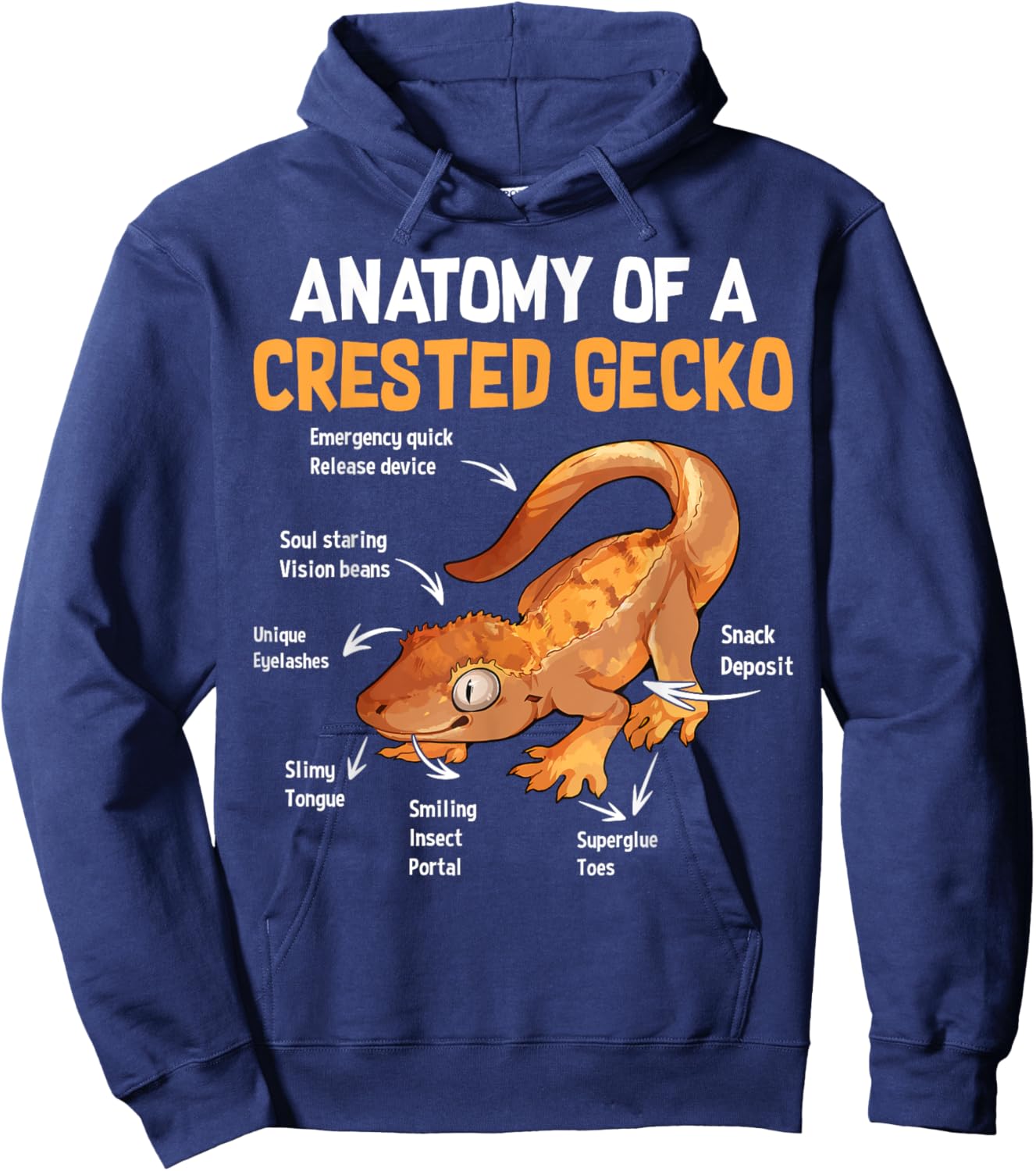 Anatomy Of Crested Gecko Tiny Leopard Gecko Hoodie - Hoodie | Navy
