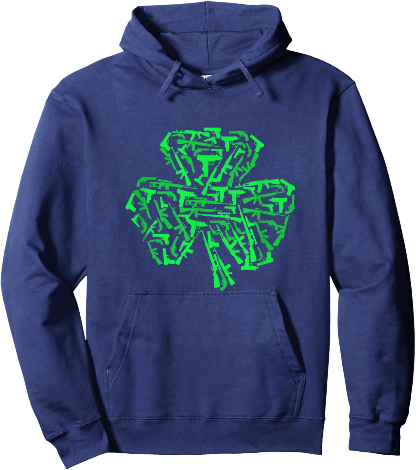 Rifle Weapon Gun Shamrock Funny St Patricks Day 2024 Hunting Hoodie - Hoodie | Navy