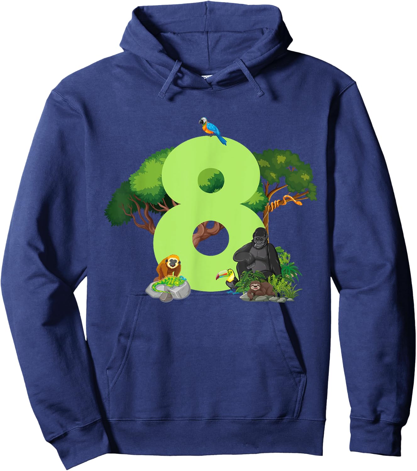 8th Birthday Jungle Animals Safari Rainforest 8 Year Old Hoodie - Hoodie | Navy