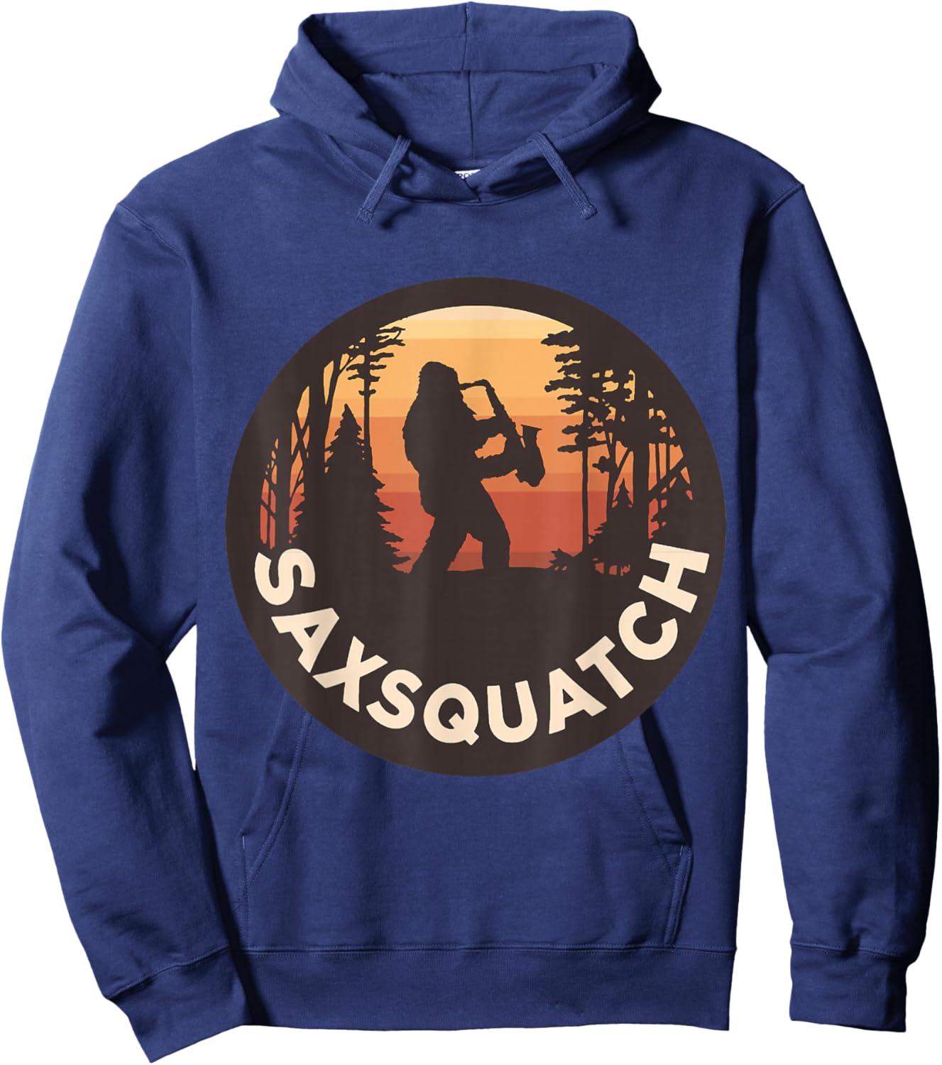Retro Vintage Sax-Squatch Yeti Bigfoot Playing Saxophone Hoodie - Hoodie | Navy