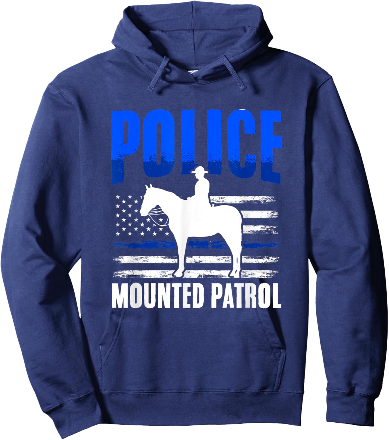 American Flag Thin Blue Line Horse Police Mounted Patrol Men Hoodie - Hoodie | Navy