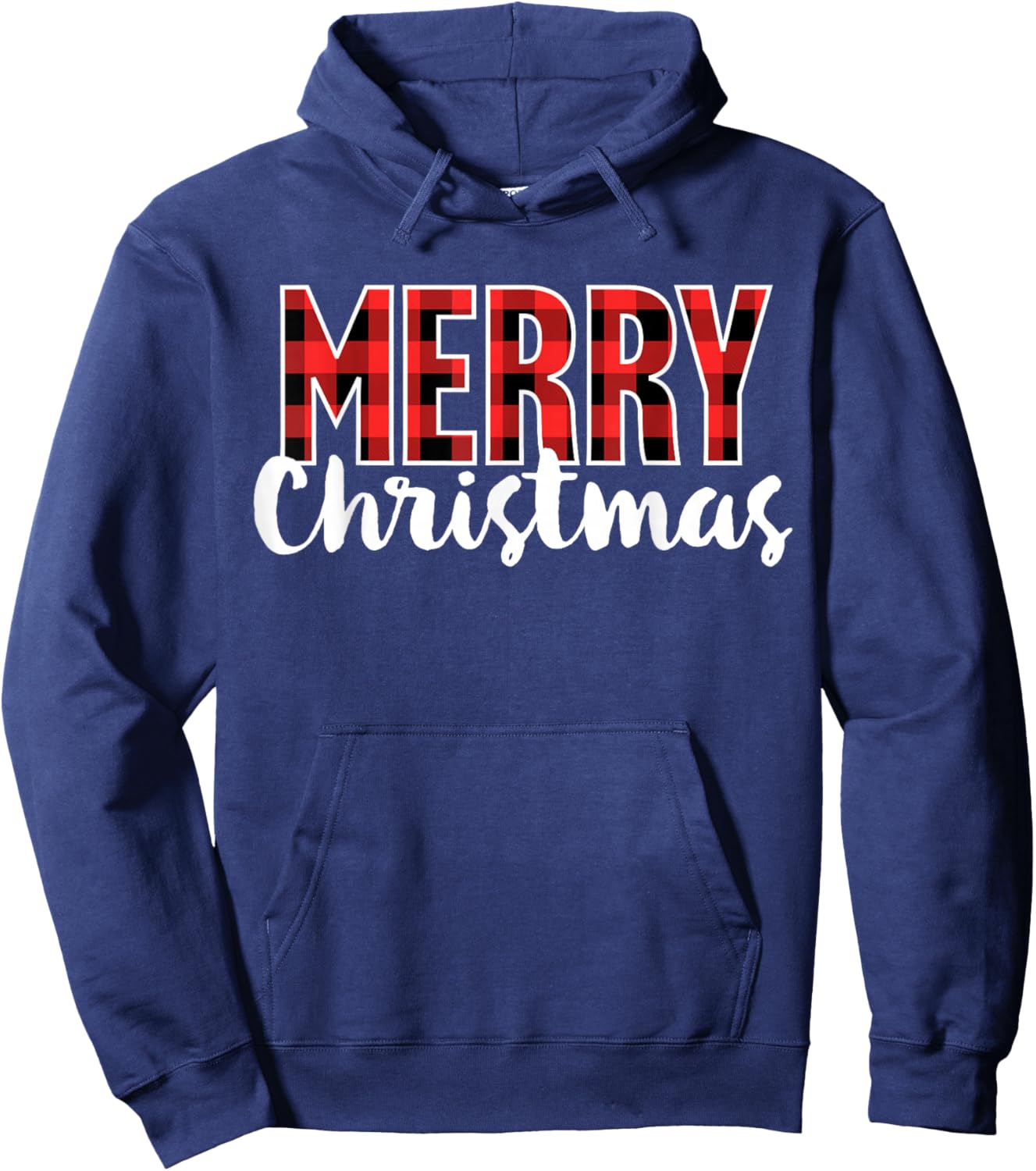 Merry Christmas Shirt Women Men Kids Red Buffalo Plaid Xmas Hoodie - Hoodie | Navy