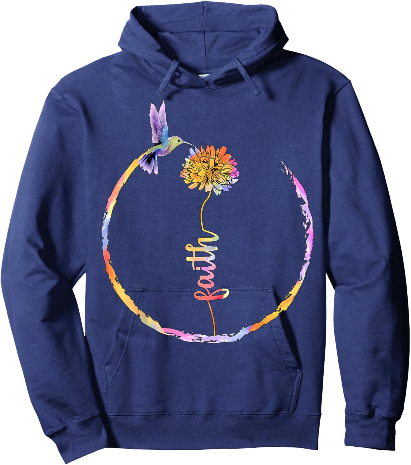 Watercolor Faith Bird Flower Hummingbird Christian Religious Hoodie - Hoodie | Navy