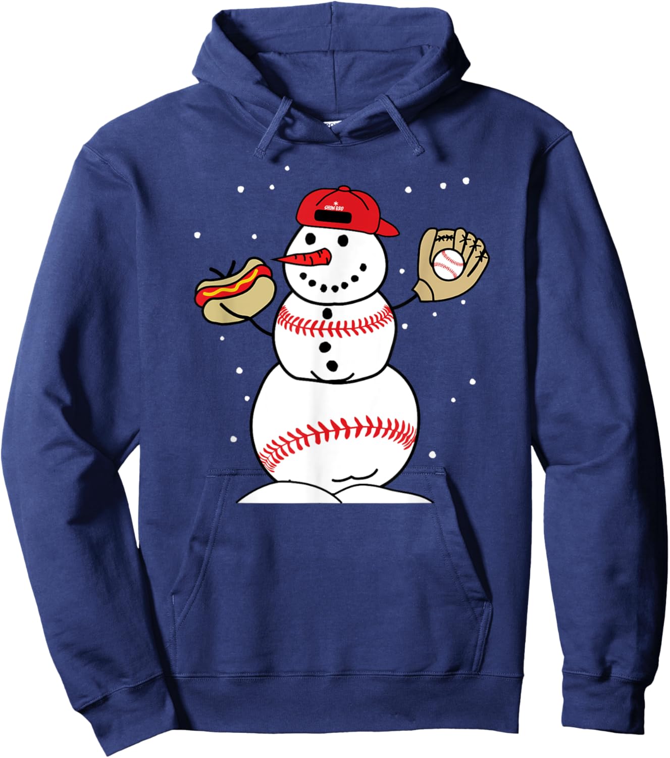Baseball Snowman Snow Bro Winter Christmas Holiday Hoodie - Hoodie | Navy
