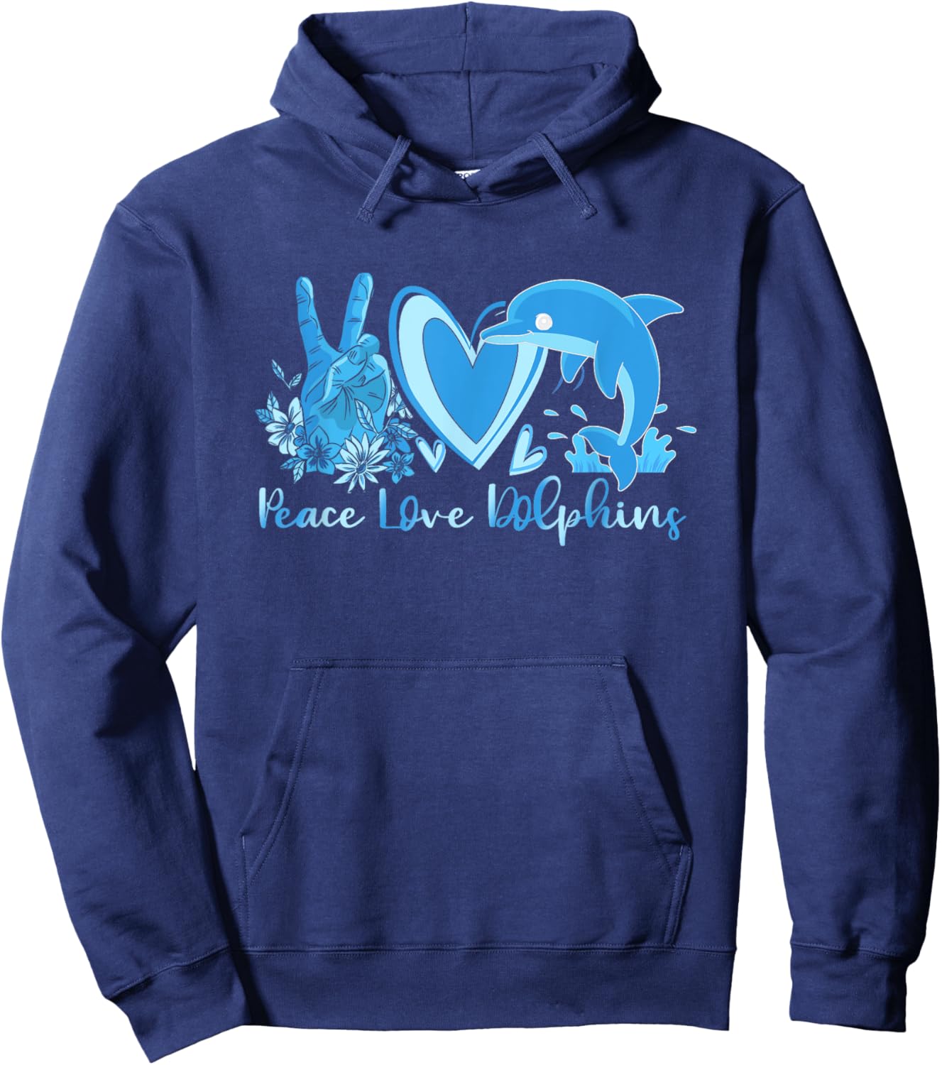 Peace Love Dolphins Funny Dolphin Lover Peaceful Animal Hoodie - Hoodie | Navy