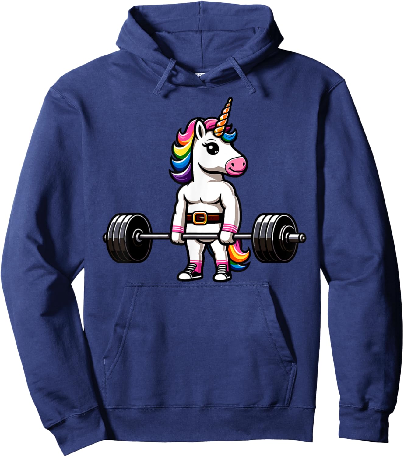 Muscle Gym Unicorn Bodybuilder Nerd Weightlifting Funny Hoodie - Hoodie | Navy