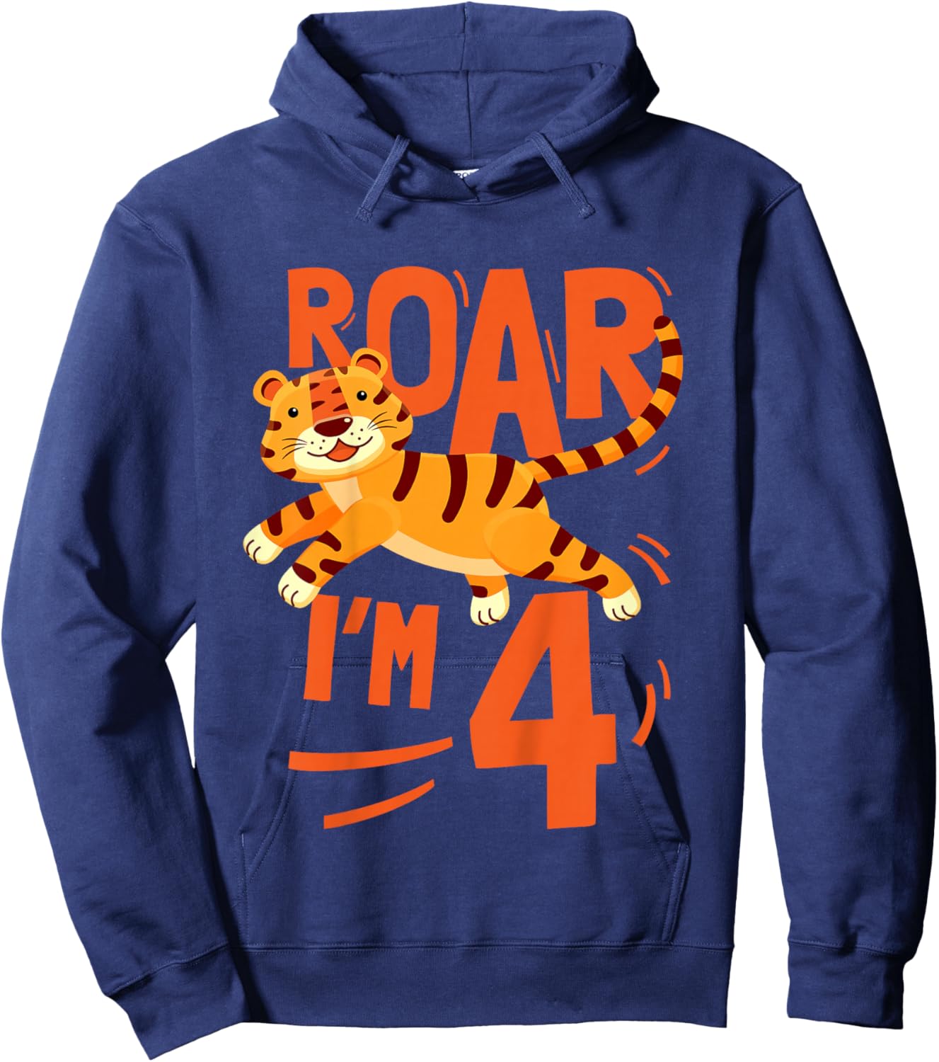 Kids Tiger 4th Birthday Jungle Party Tiger Age 4 Wild Animal Hoodie - Hoodie | Navy