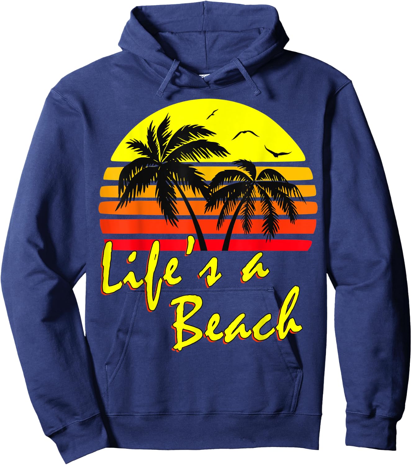 Life's A Beach 80s summer Beach Palm Tree Sunset Men Women Kids Hoodie - Hoodie | Navy