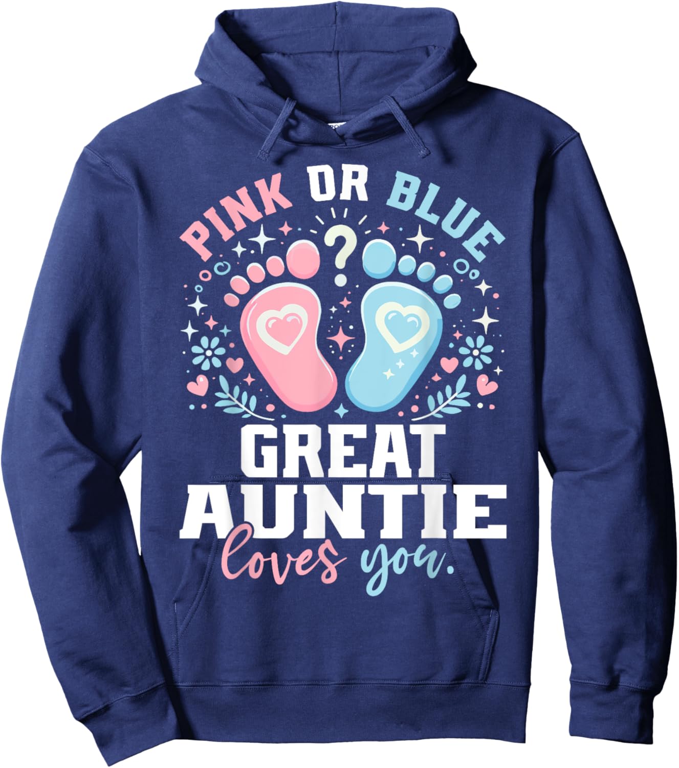 Pink or Blue Great Auntie Footprints Gender Reveal Hoodie - Hoodie | Navy