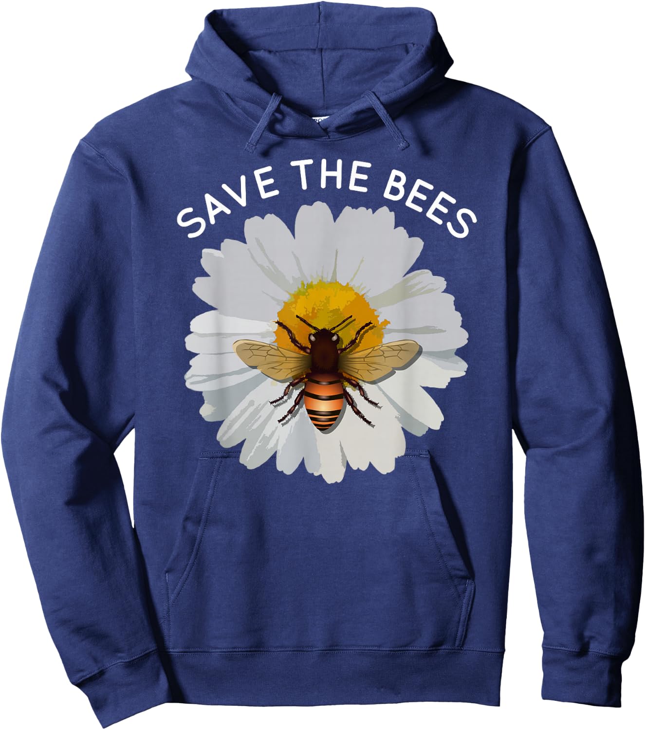 Save The Bees Daisy & Bee White and Yellow Blossom Flower Hoodie - Hoodie | Navy