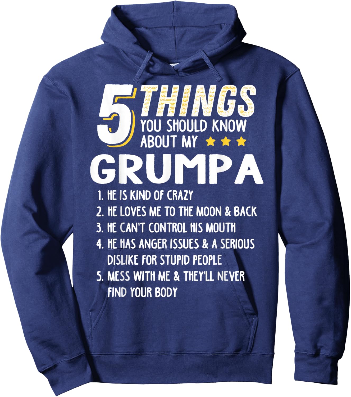Funny 5 Things Grandpa Grumpa Shirt Crazy Gift Hoodie - Hoodie | Navy