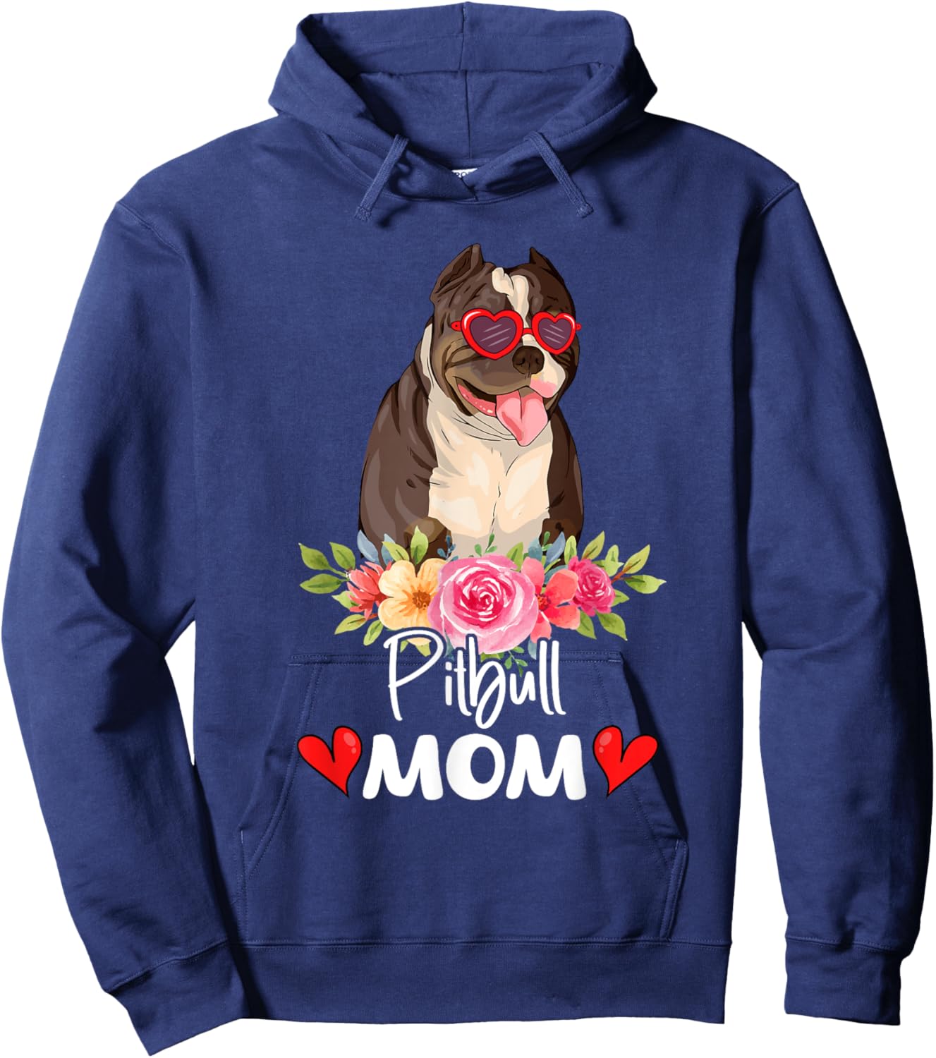 Pitbull Mom Mama Sunglasses Flower Dog Lover Owner Hoodie - Hoodie | Navy