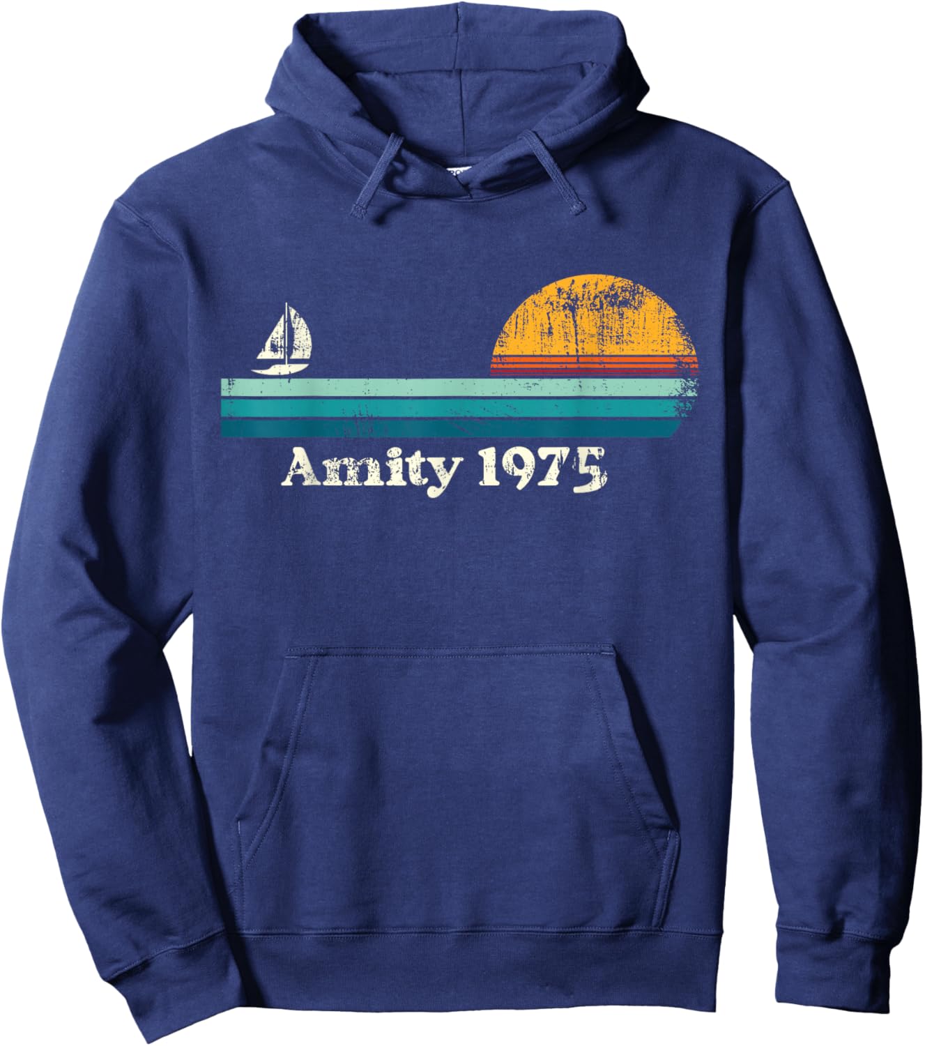 Vintage Amity 1975 Sunset Retro Sailboat Sunrise Summer Hoodie - Hoodie | Navy