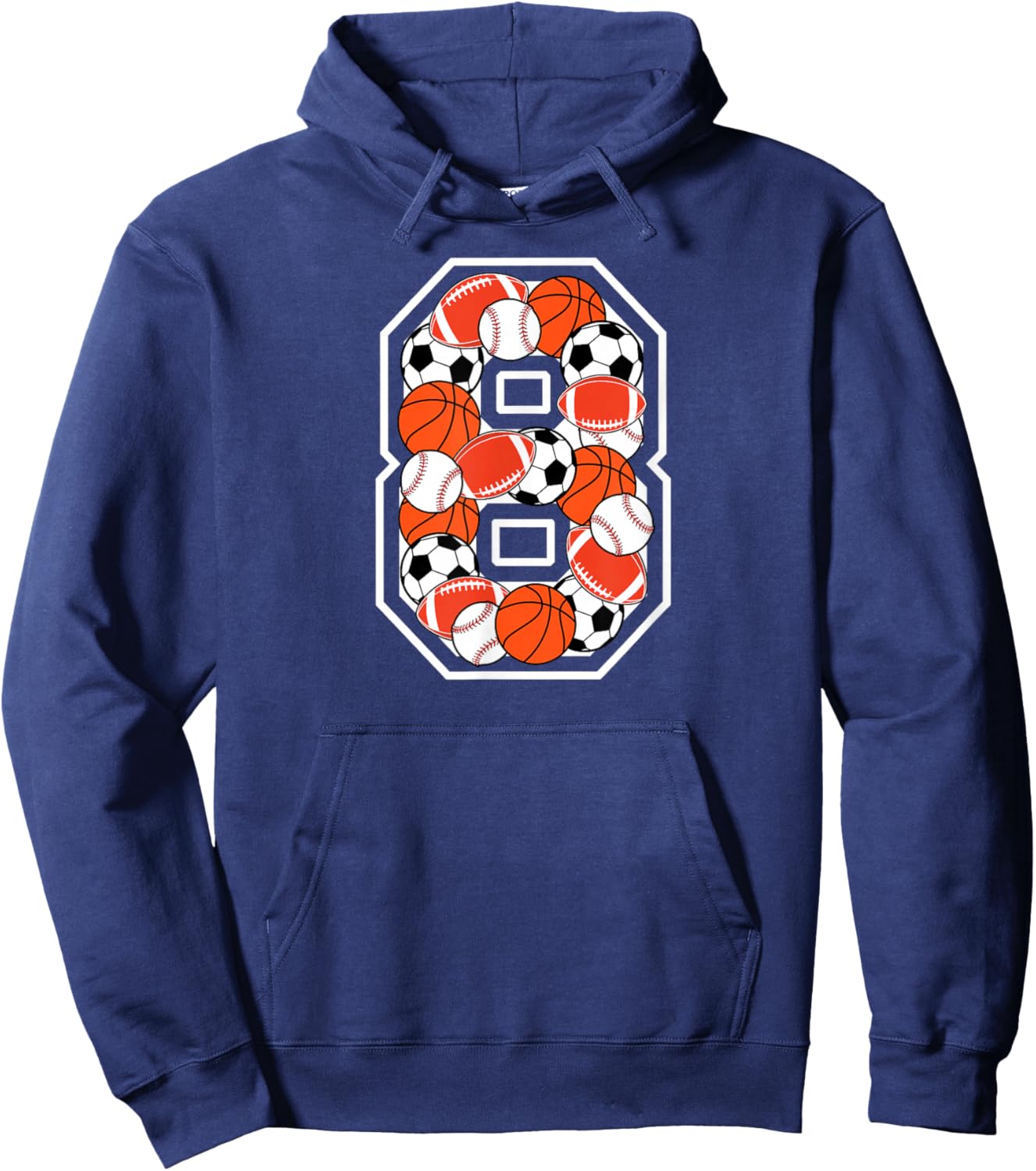8th Birthday Sports Birthday Party 8 Year Old Boy Hoodie - Hoodie | Navy