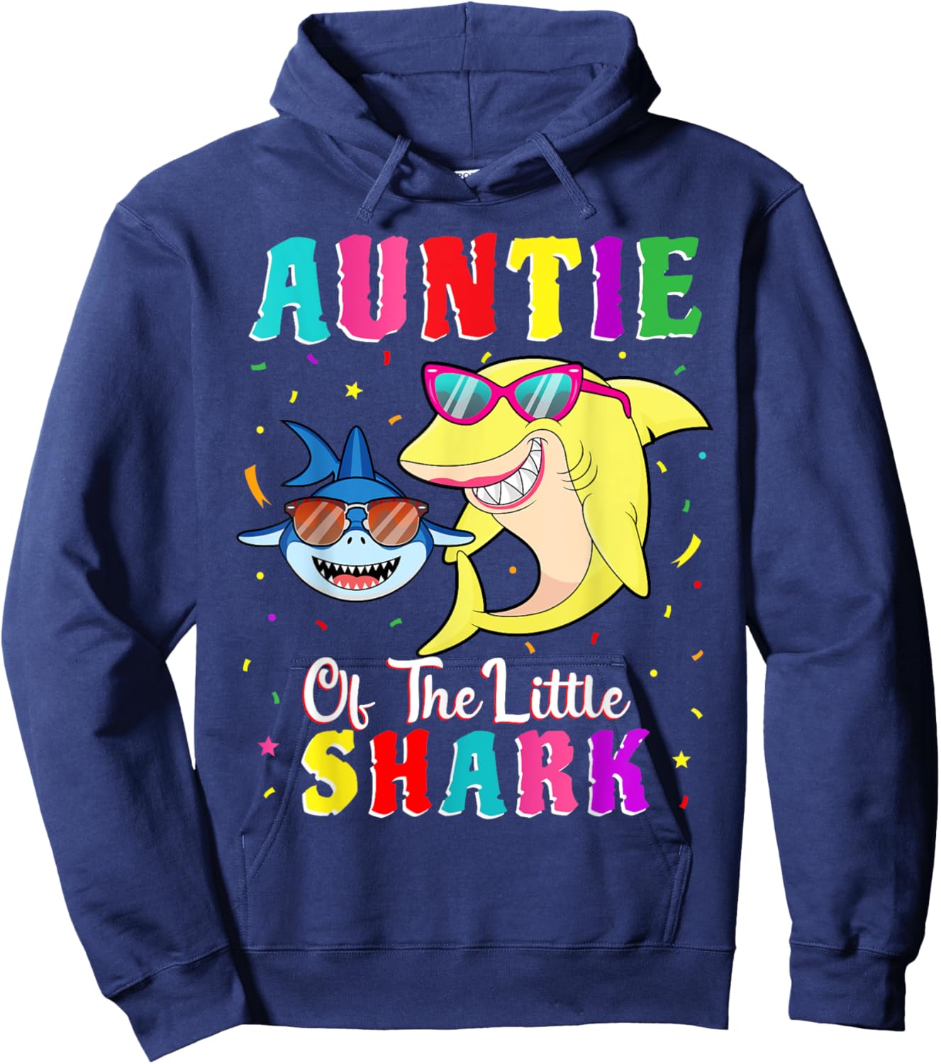 Auntie Of The Little Shark Aunt Nephew Shark Birthday Party Hoodie - Hoodie | Navy