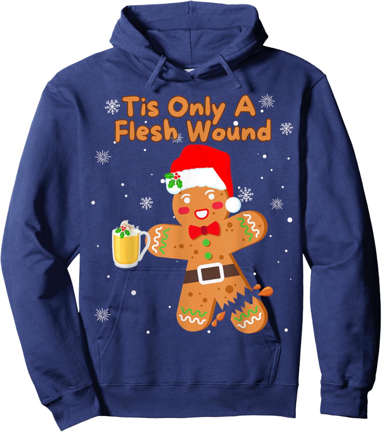Tis Only A Flesh Wound Funny Gingerbread Boy Christmas Hoodie - Hoodie | Navy