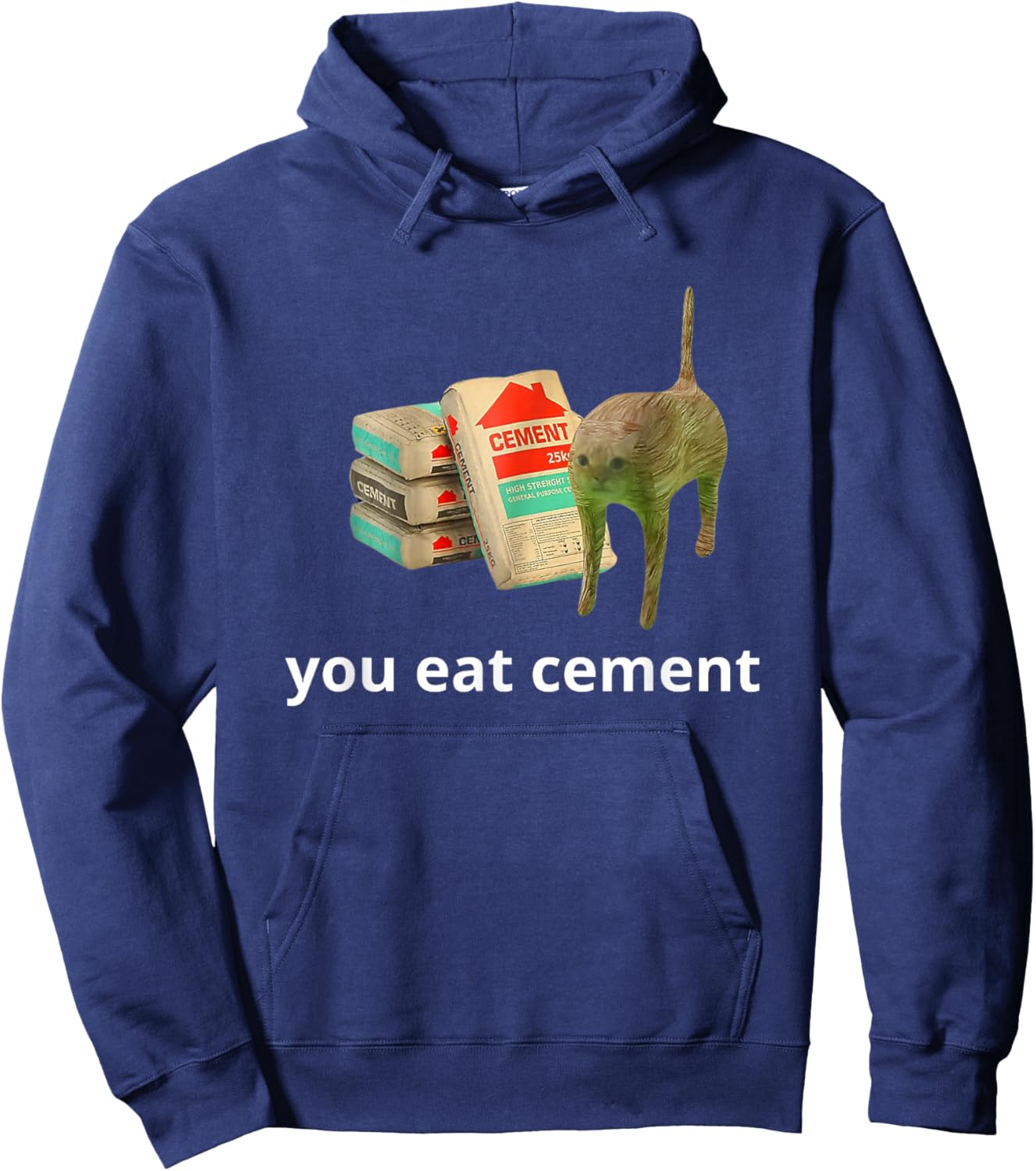 I Eat Cement Cursed Cat Funny Oddly Specific Dank Meme Hoodie - Hoodie | Navy