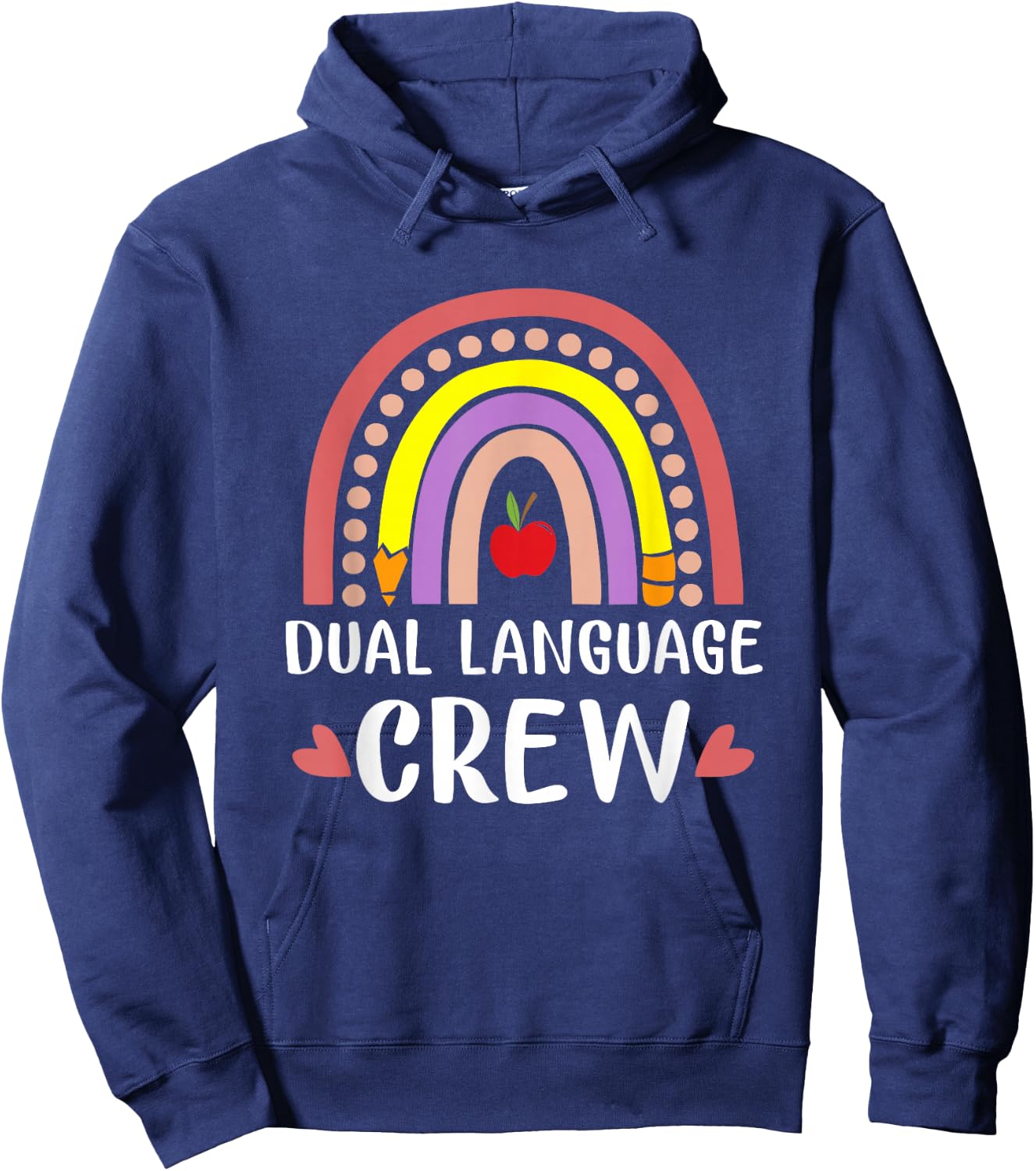 Dual Language Crew Rainbow Boho Bilingual Teacher Hoodie - Hoodie | Navy