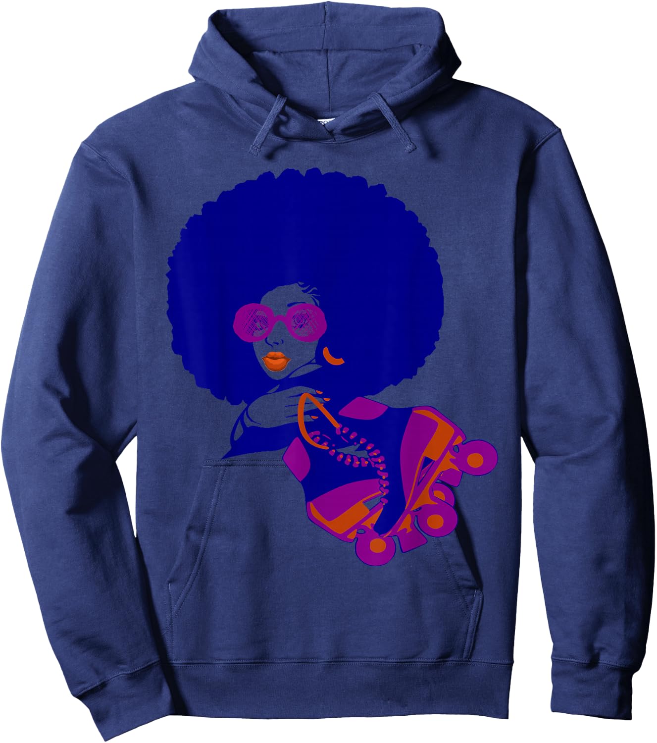 Retro Afro Hair Natural Hair girl with Afro Puff Hoodie - Hoodie | Navy