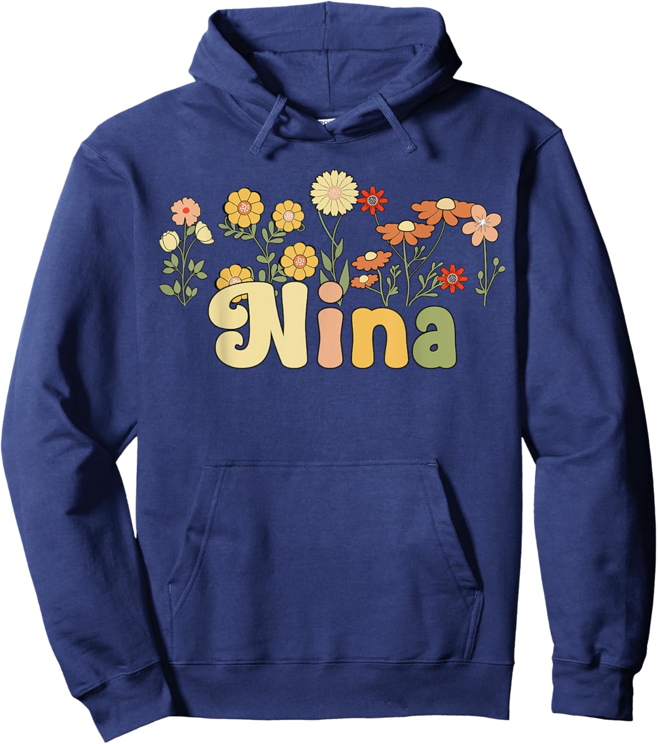 Groovy Nina Grandmother Flowers Nina Grandma Hoodie - Hoodie | Navy