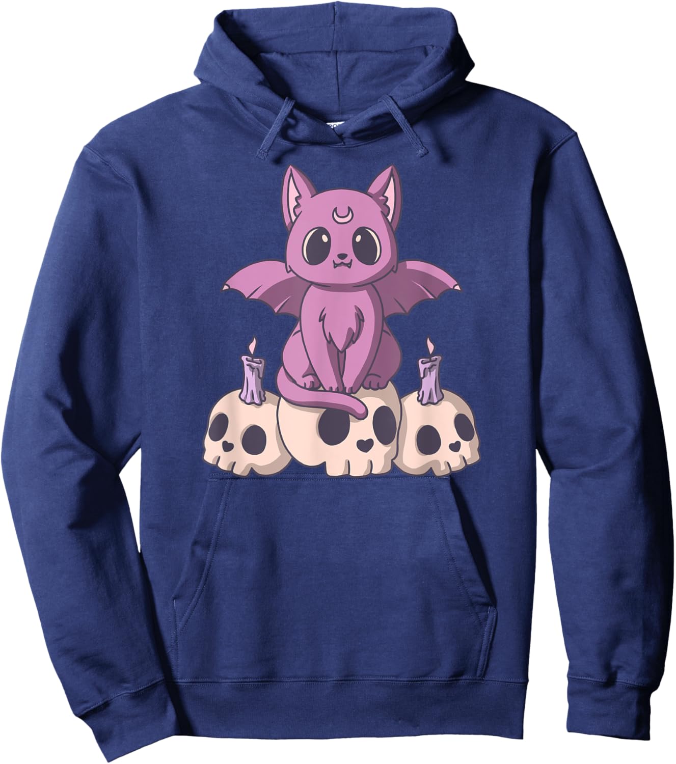 Pastel Goth Satanic Demon Cat And Skull Anime Kawaii Women Hoodie - Hoodie | Navy