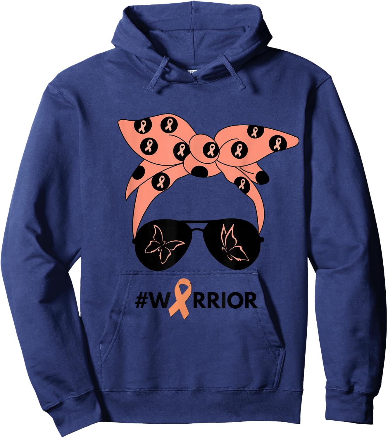 Peach Ribbon Uterine Endometrial Cancer Warrior Bandana Hoodie - Hoodie | Navy