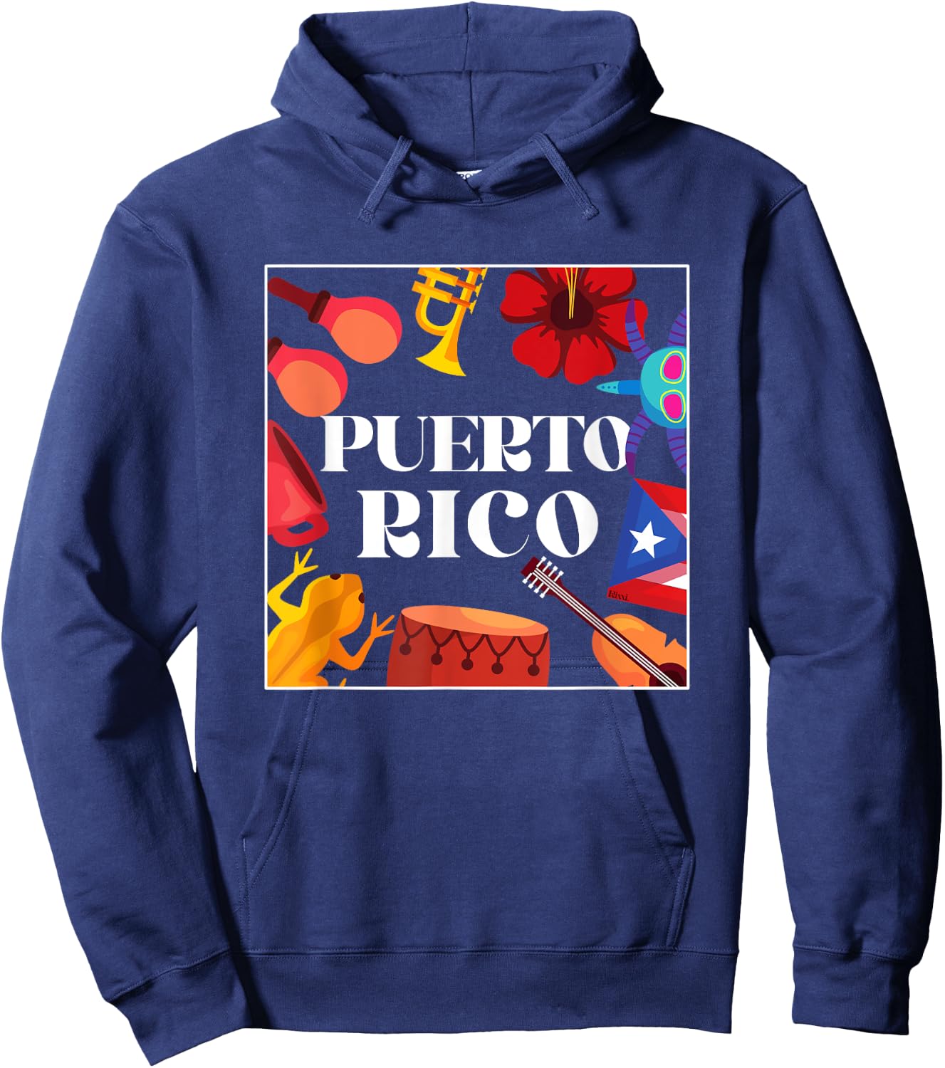 Puerto Rico Flag Flower Amapola Coquí Vejigante Pride Hoodie - Hoodie | Navy