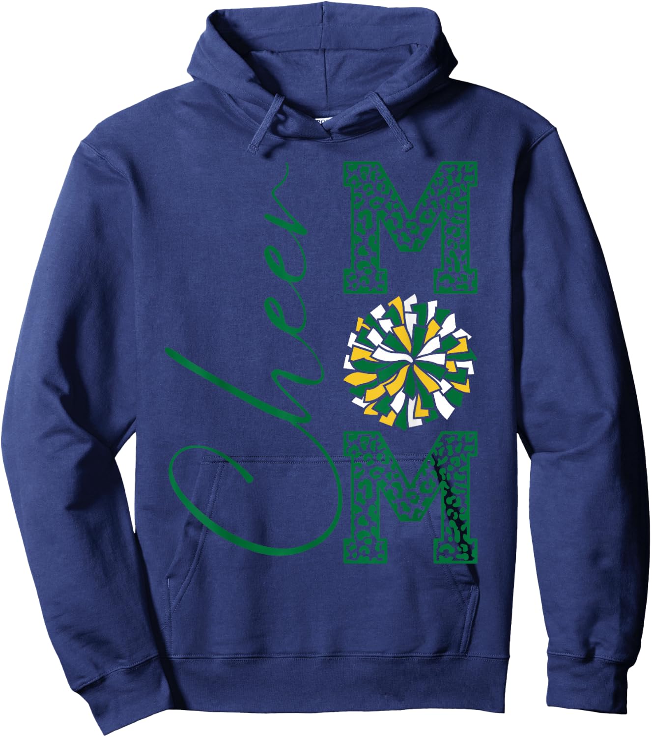 Cheer Mom | Green Yellow White | Gold | Leopard Print Hoodie - Hoodie | Navy