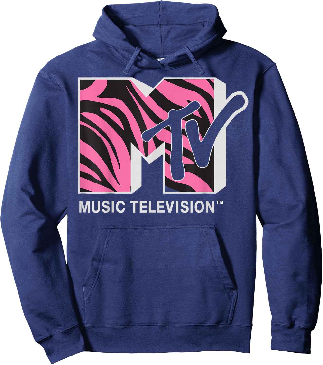 MTV Pink and Black Zebra Logo Graphic Hoodie - Hoodie | Navy