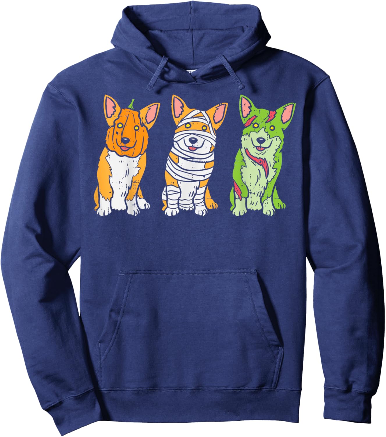 Pumpkin Mummy Zombie Welsh Corgi Dog Cute Halloween Pet Gift Hoodie - Hoodie | Navy