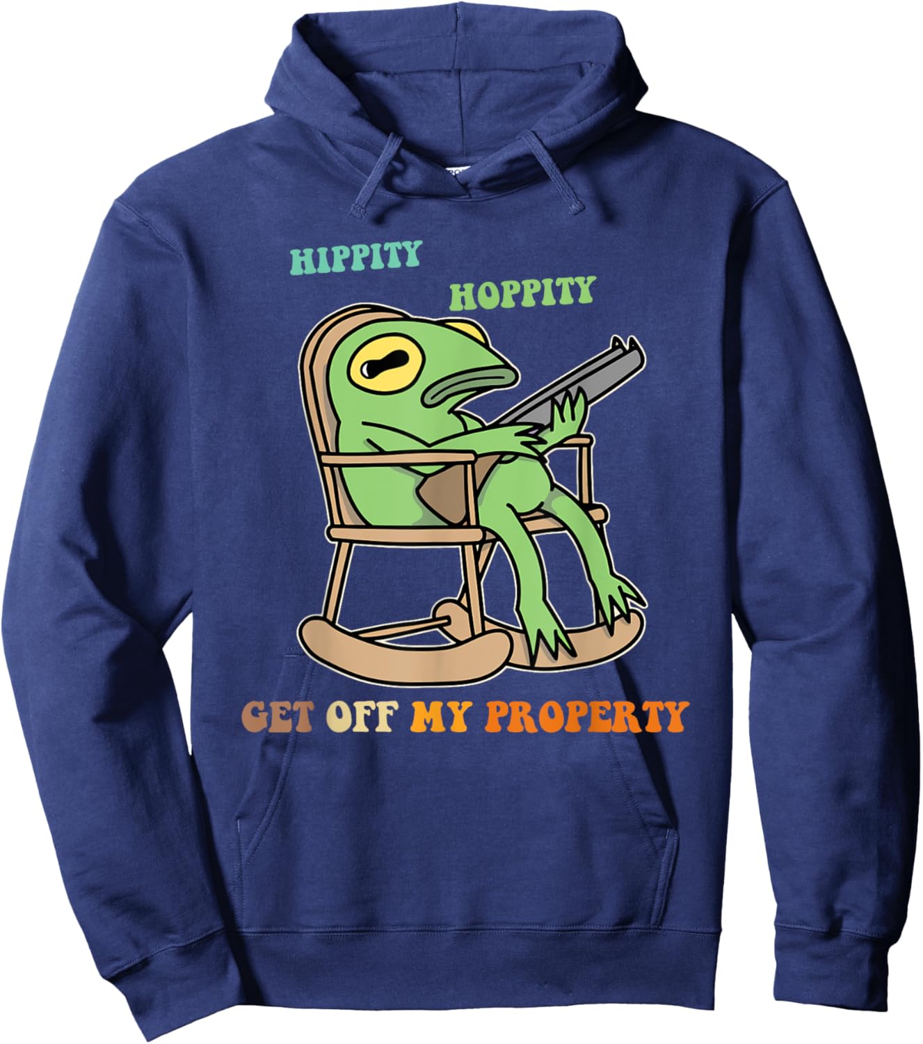 Hippity Hoppity Get Off My Property Frog Black -Adults Cotton 60% Polyester 40% Modern Lightweight Classic Fit Short Sleeve Hoodie - Hoodie | Navy