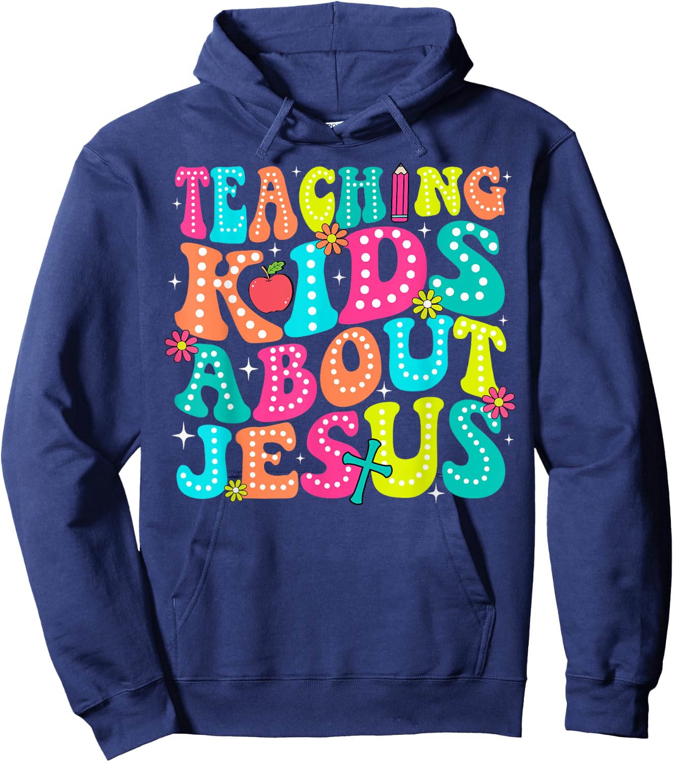 Teaching Kids About Jesus Christian Teacher Retro Groovy Hoodie - Hoodie | Navy