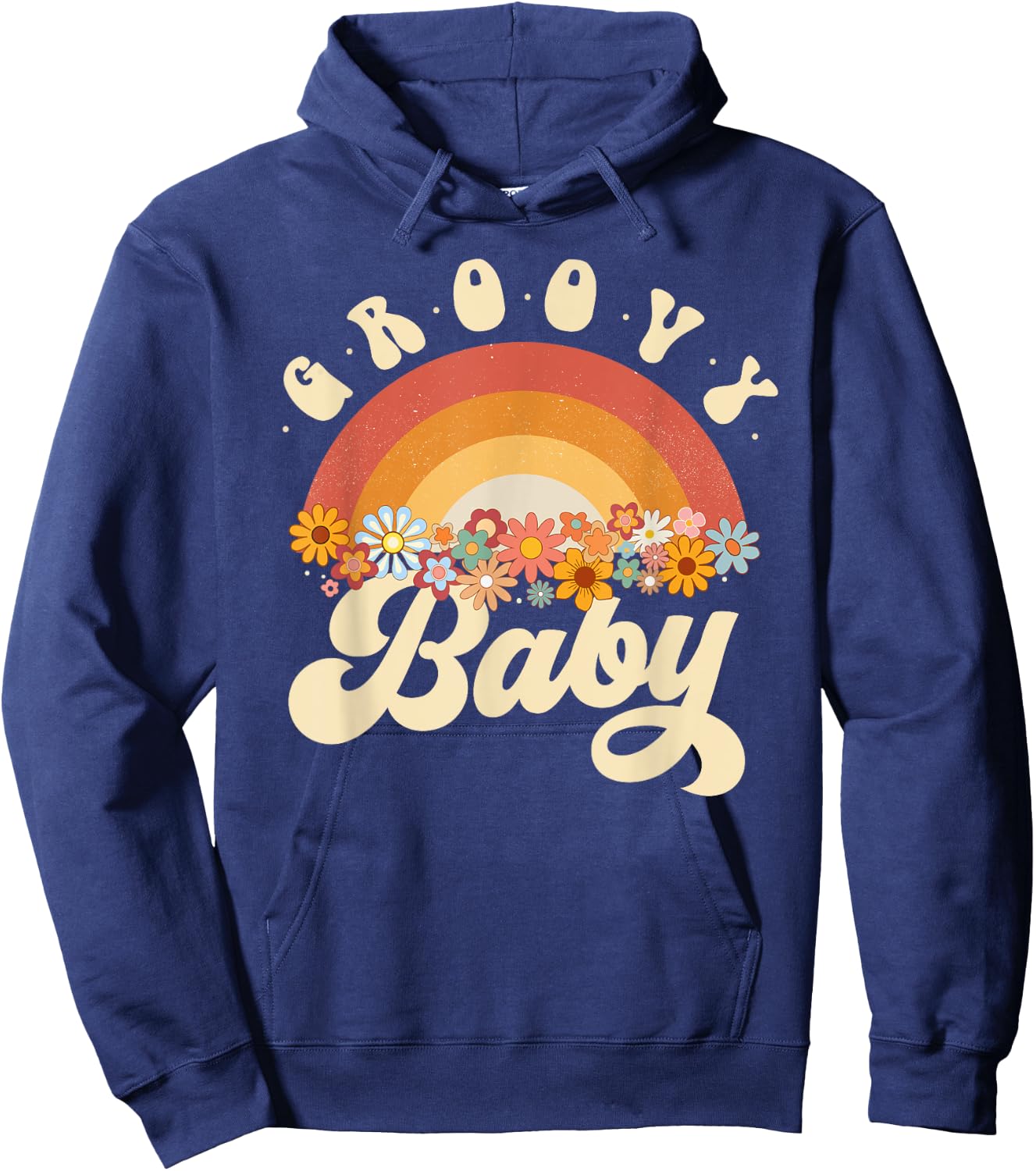 Groovy Baby Retro Rainbow Colorful Flowers Design Hoodie - Hoodie | Navy
