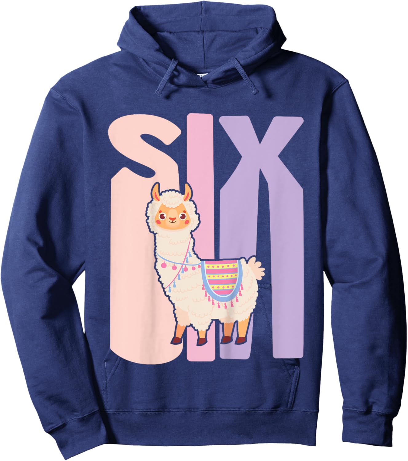 Kids 6 Year Old Cute Llama Alpaca Birthday Girl 6th B-day Hoodie - Hoodie | Navy