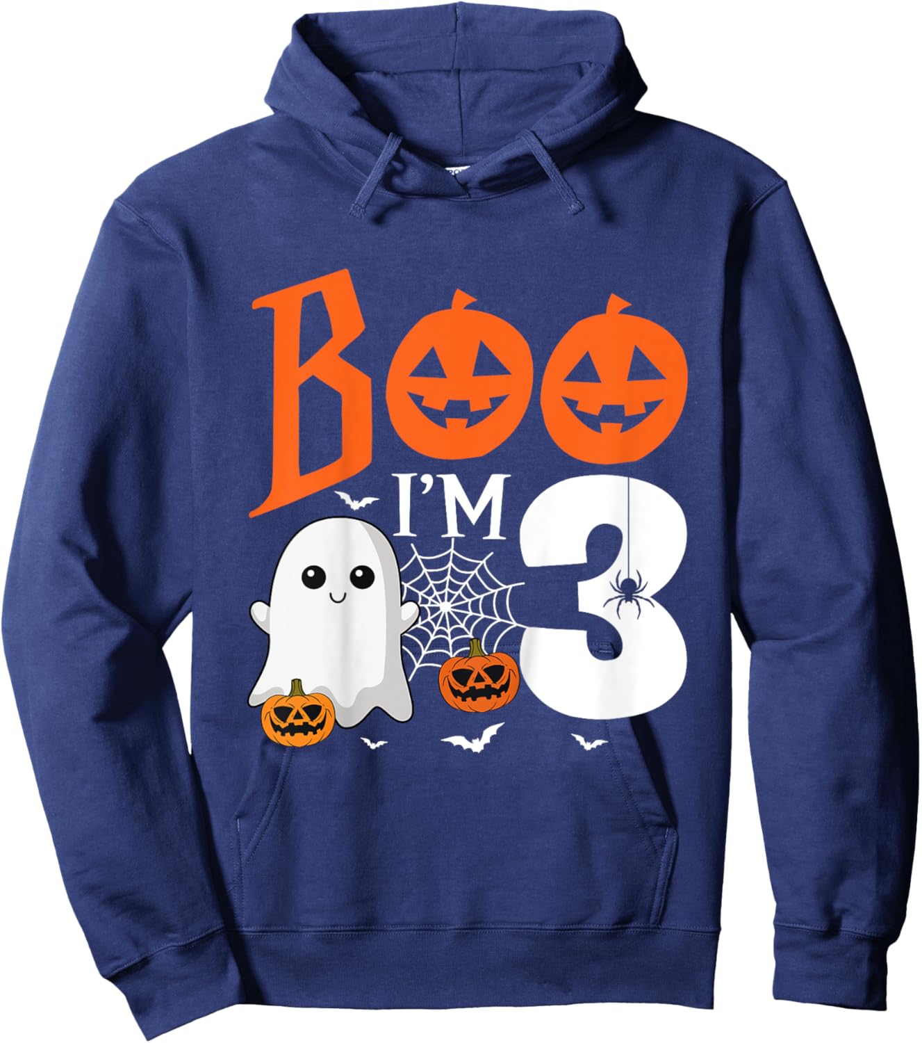 Kids Boo I'm 3 Yr Old 3rd Birthday Halloween Girl Boy Costume Hoodie - Hoodie | Navy