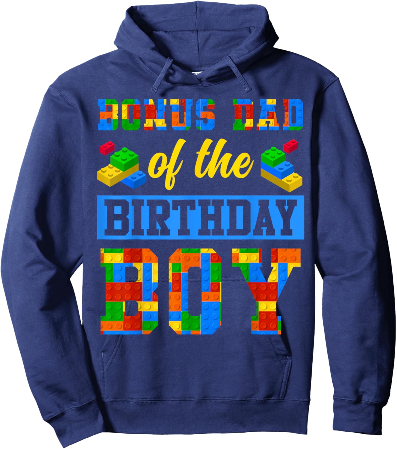 Bonus Dad Of The Birthday Boy Building Block Bday Party Hoodie - Hoodie | Navy