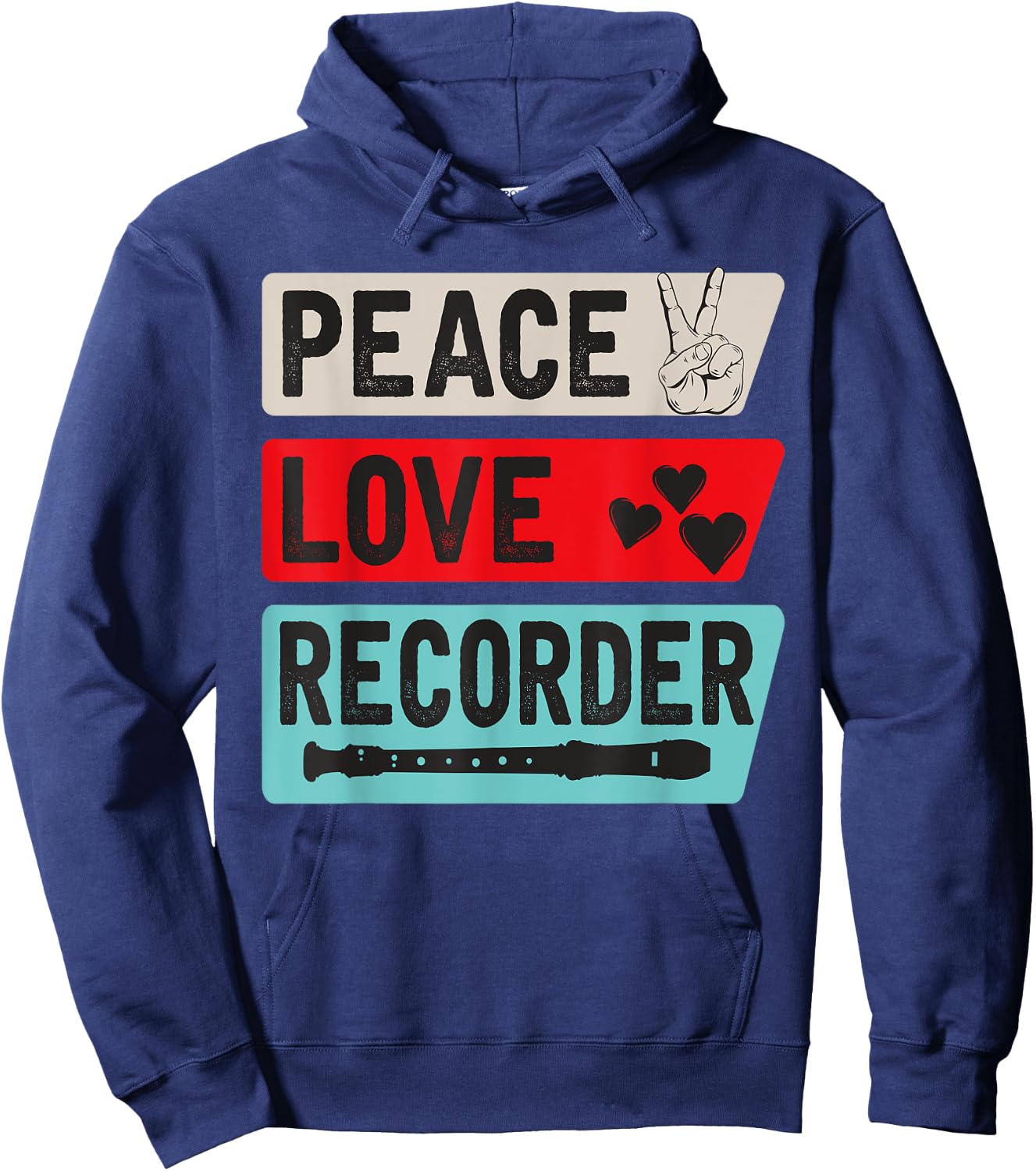 Peace Love Recorder Musical Instrument Recorder Flute Hoodie - Hoodie | Navy