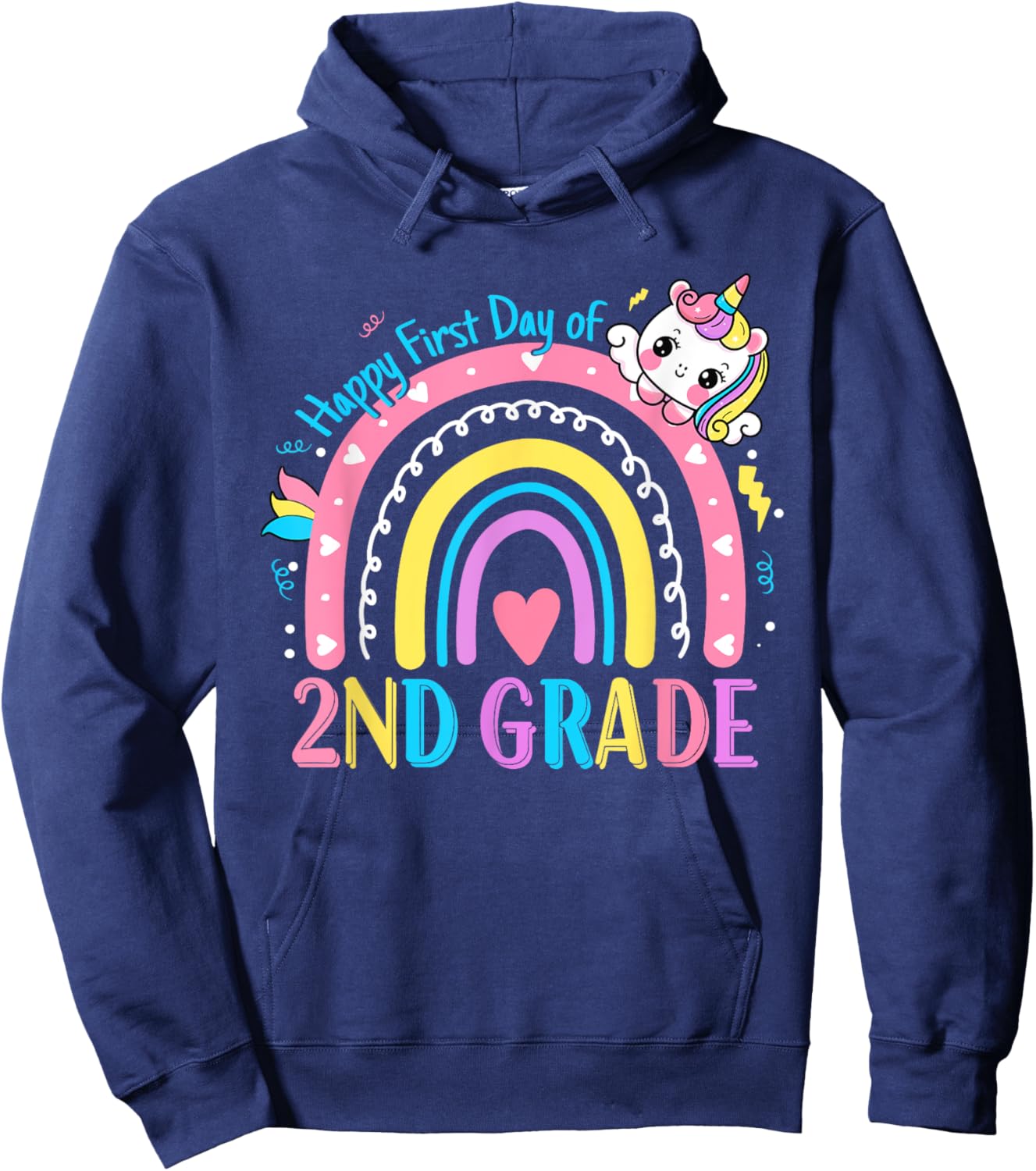 Second Grade First Day to School 2nd Grade Unicorn Girl Kids Hoodie - Hoodie | Navy