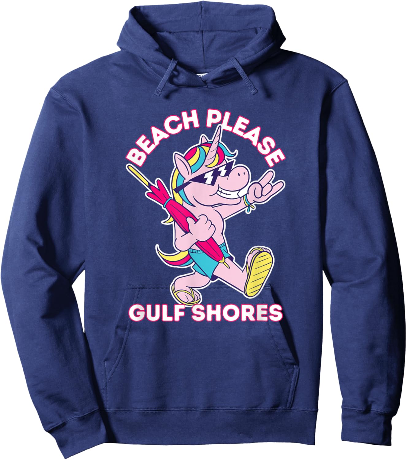 Beach Please Gulf Shores Alabama Funny Unicorn Vacation Hoodie - Hoodie | Navy