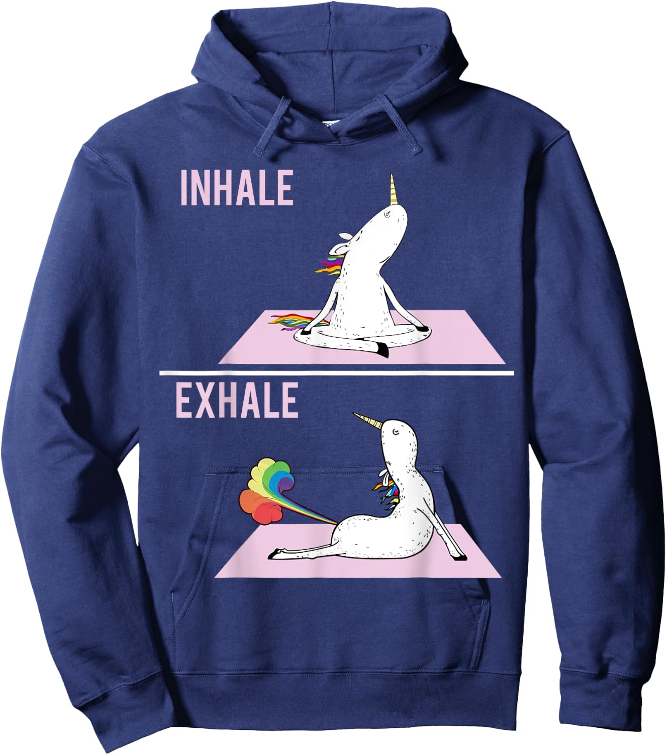 Funny Unicorn Yoga Pose Inhale Exhale Farting Unicorn Hoodie - Hoodie | Navy