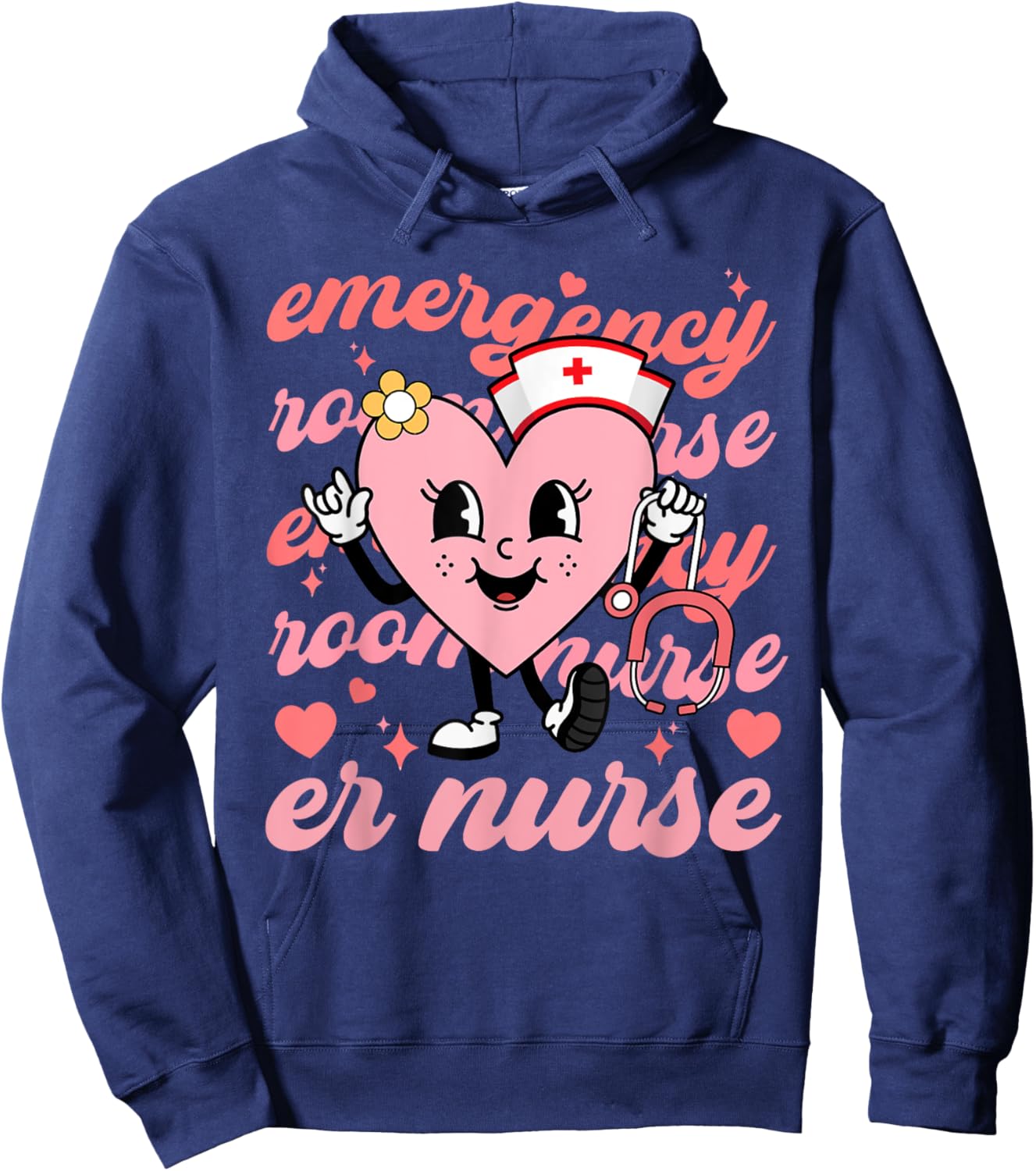 Retro Emergency Room Nurse Valentines Day Hearts Stethoscope Hoodie - Hoodie | Navy