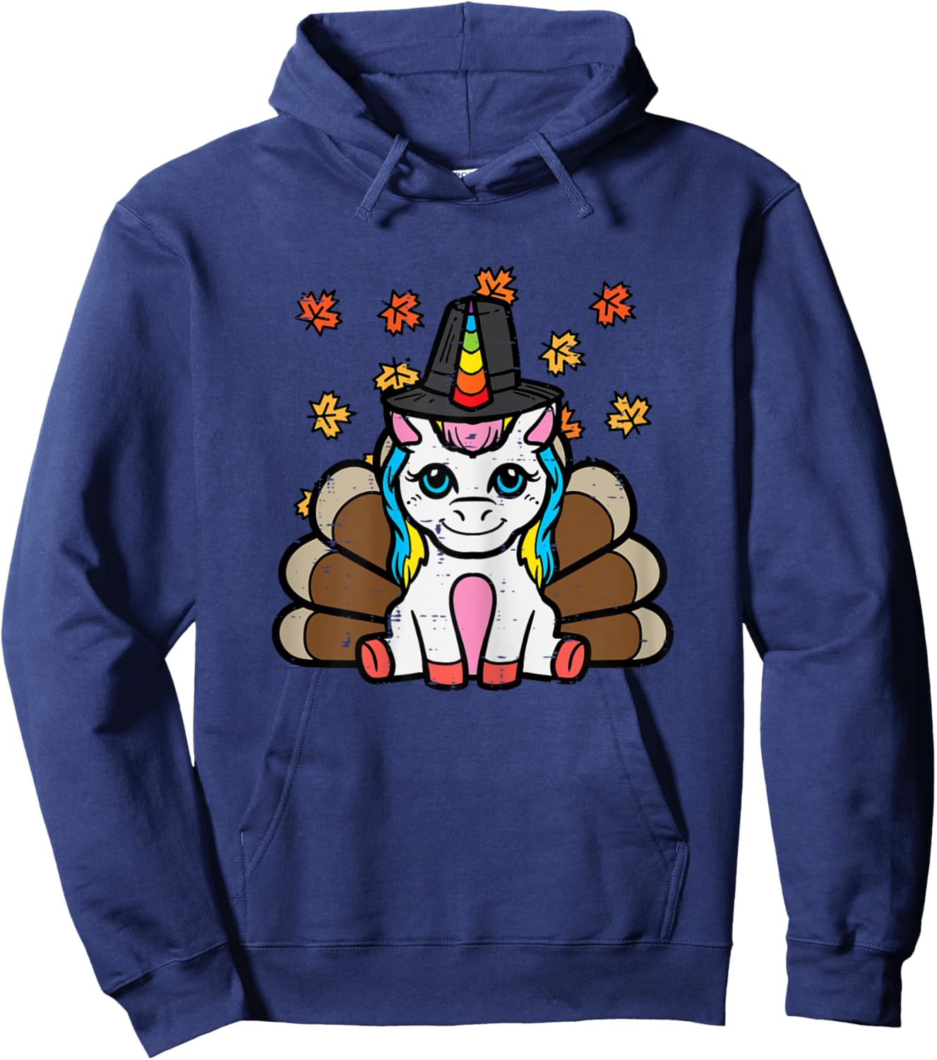 Thanksgiving Unicorn Turkey Fall Girls Kids Toddler Women Hoodie - Hoodie | Navy
