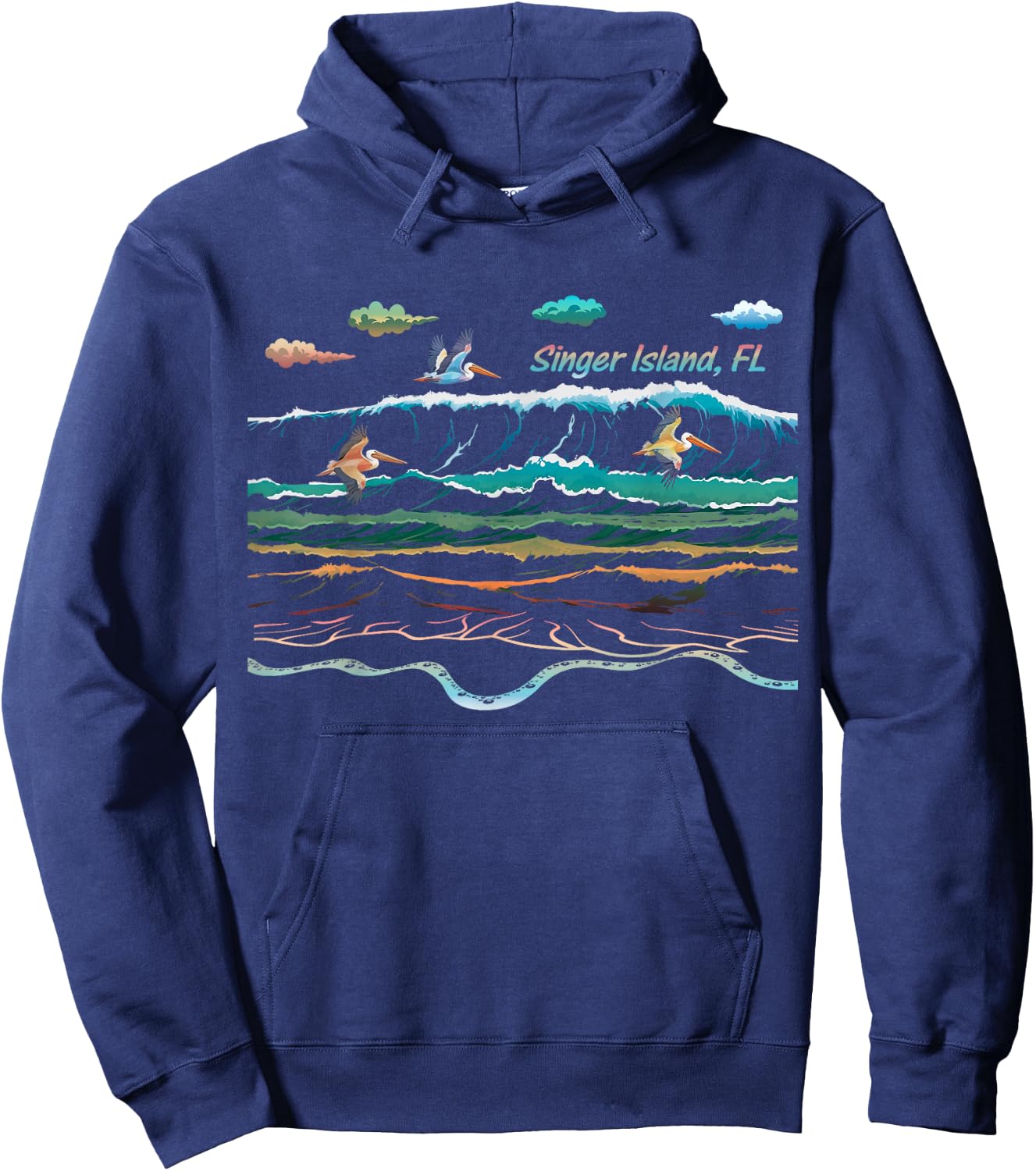 Singer Island FL Florida Waves Pelican Bird Watching Hoodie - Hoodie | Navy