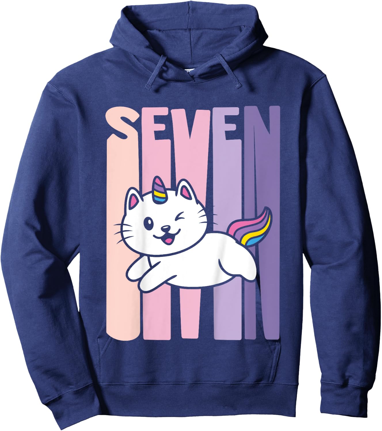 7 Year Old Cute Caticorn Cat Unicorn Birthday Girl B-day Hoodie - Hoodie | Navy