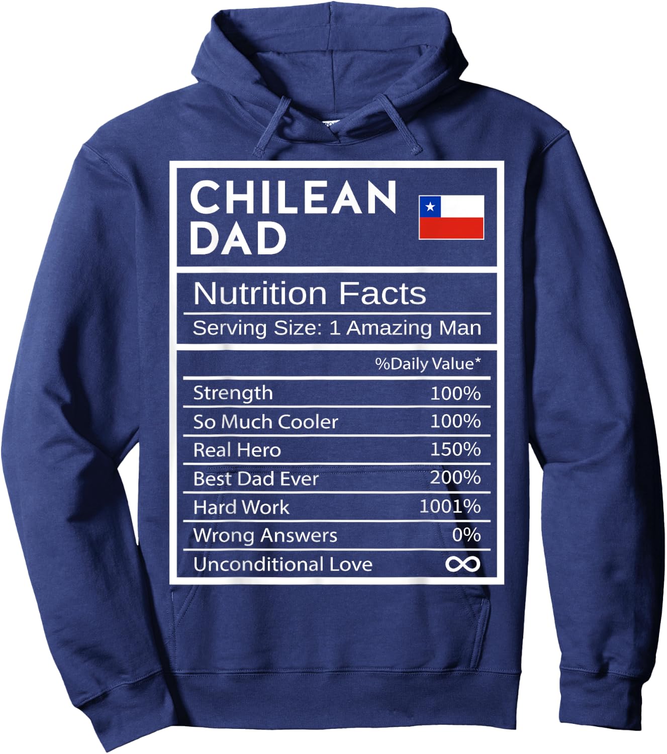 Chilean Dad Nutrition Facts National Pride Gift Dad Hoodie - Hoodie | Navy