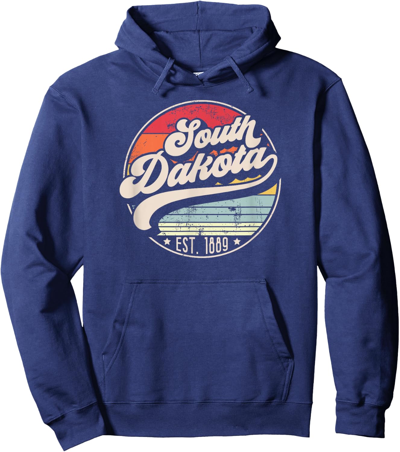 Retro South Dakota Home State SD Cool 70s Style Sunset Hoodie - Hoodie | Navy