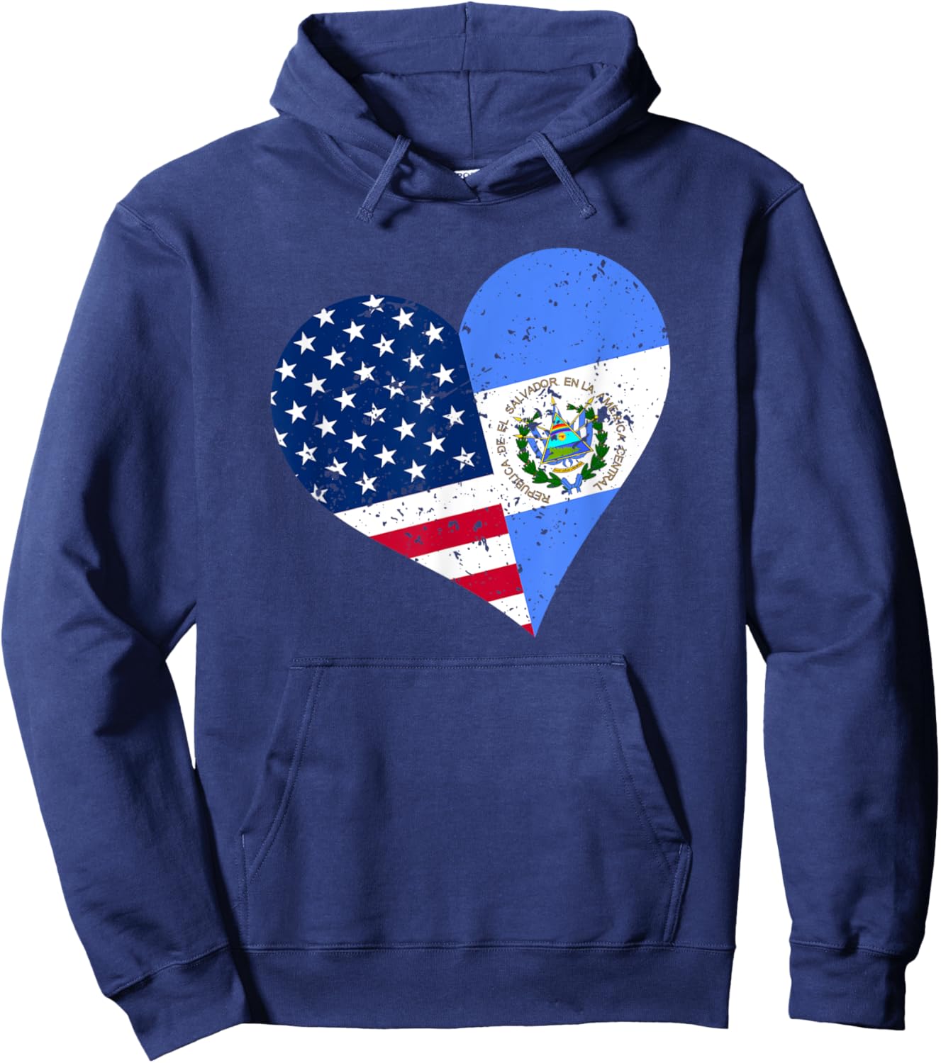 El Salvador USA Heart Distressed Salvadorian American Flag Hoodie - Hoodie | Navy